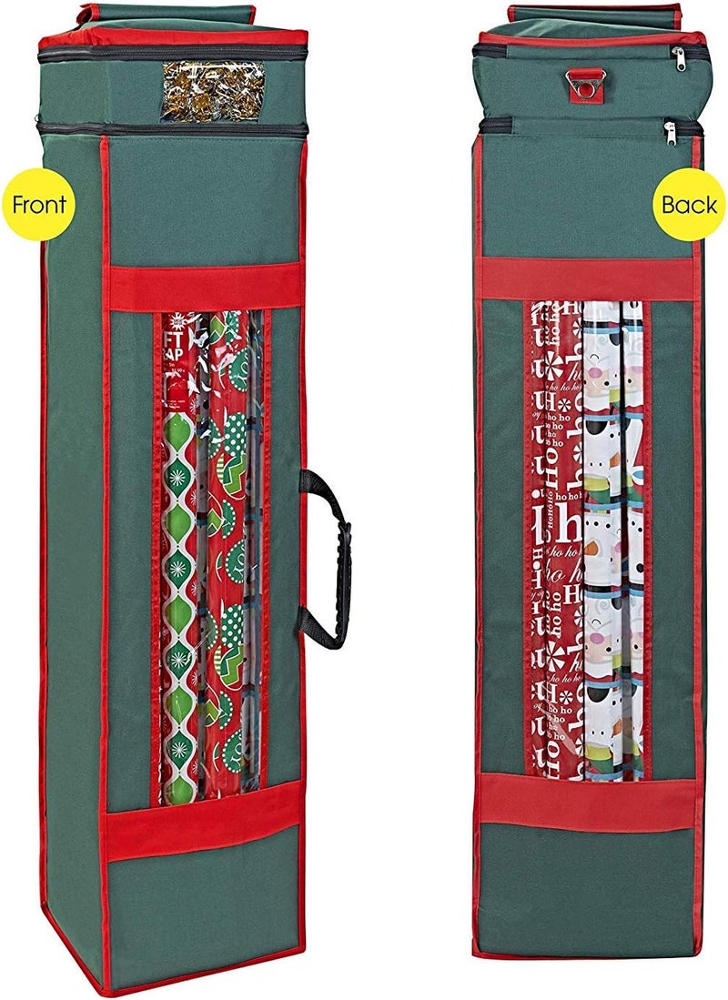 ProPik Christmas Wrapping Paper Storage Organizer Bag with Pocket and Handles Including Hanging Loop Heavy Duty Material with Clear Window 47 x 10 x 10 Inch Fits 40" Long Rolls (Green, 1 Count) - Image 1